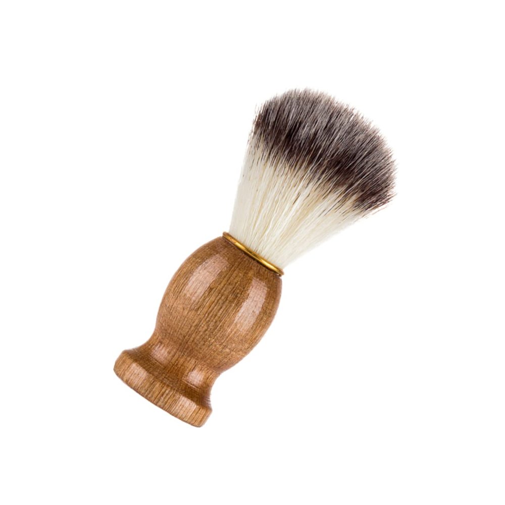 minkissy Beard Brush for Men Natural Wooden Handle Synthetic Shaving Brush Wet Shave Tool Barber Facial Tools for Dad