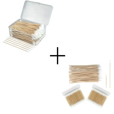 500 Long Wooden Cotton Swabs In A Storage Box + 100 Pcs Long Cotton Swabs & 200 Pcs Cotton Swabs