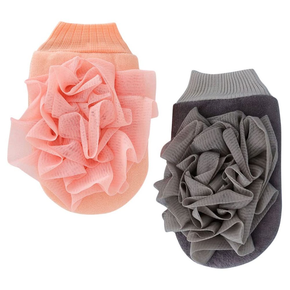 FOMIYES 2pcs Exfoliating Bath Gloves Skin-friendly Scrub Mitts for Gentle Body Cleansing Compact Portable for Home Travel and Spa Use Grey