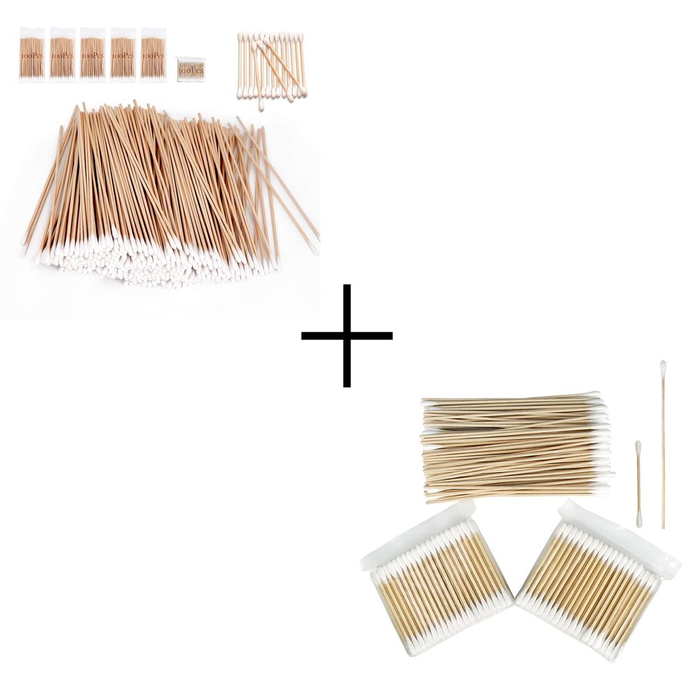 600 Pcs Long Cotton Swabs + 300 Pcs Bamboo Cotton Swabs