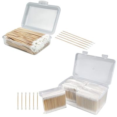 400 ct 6 Inches Long Cotton Swabs + Organic Cotton Swabs 800 ct Double Round Cotton Buds with Storage Box - trong 100% Pure Cotton Stick for Arts & Crafts, Daily Cleaning