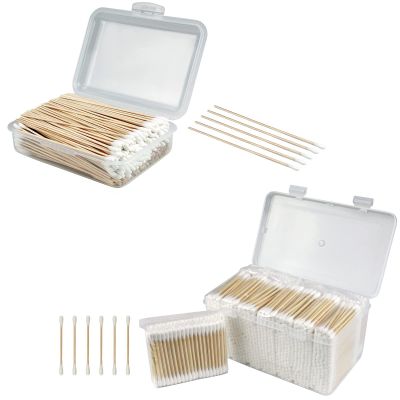 400 ct 6 Inches Long Cotton Swabs + 1000 ct Double Round Cotton Swabs with Storage Case, for Electronic Cleaning, Gun Cleaning, Makeup, Pets Care