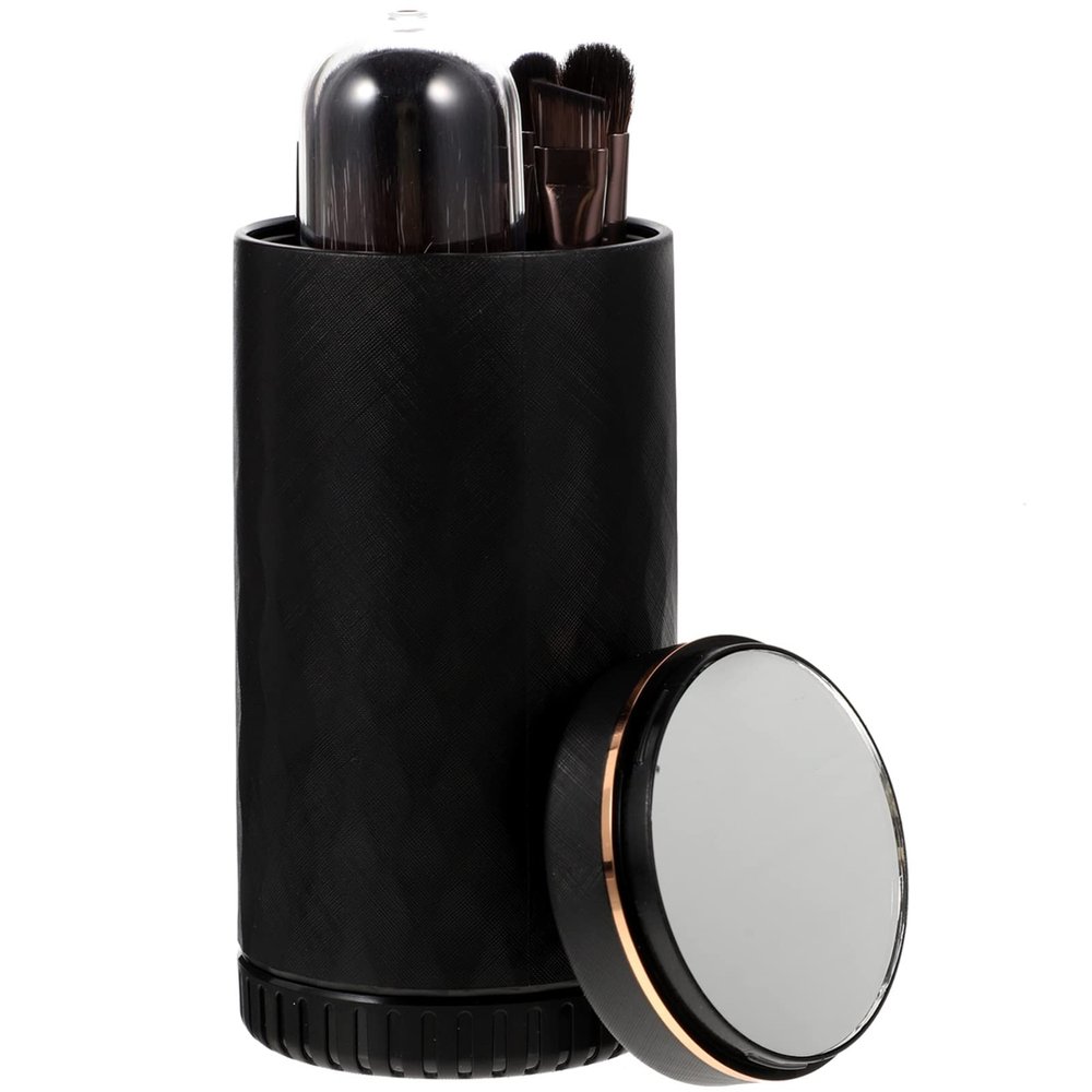 FOMIYES Portable Makeup Brush Set with Mirror 6-in-1 Brush Set for Women Sponges