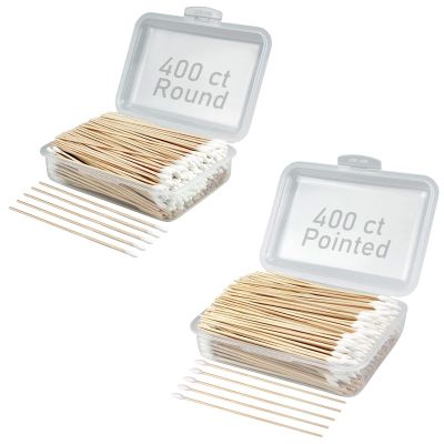 400 ct 6 Inches Long Cotton Swabs + 400 ct 6 Inches Pointed Cotton Swabs - Cotton Tip Applicators for Makeup, Gun Cleaning, Electronic, Jewelry Cleaning