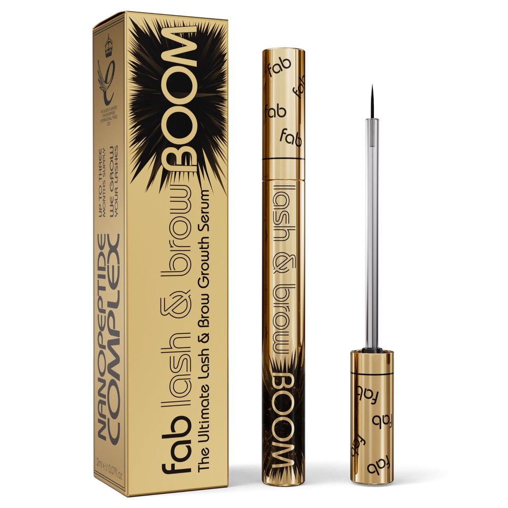 Fab Lash and Brow Boom - The Ultimate Lash and Brow Growth Serum - Lash Serum for Thicker, Longer & Fuller Lashes and Brows - Infused with Castor Oil, Biotin & Eyelash Primer for Healthy Hair Growth