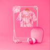 Barbie Ladies 3 Piece Towelling Co-Ordinated Beach Cover Up | Womens Pink Towel T-Shirt, Shorts & Scrunchie Complete Set view 2