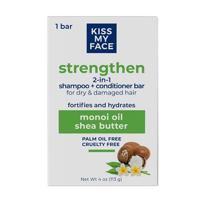 Kiss My Face 2-in-1 Shampoo + Conditioner Bar - Hydrating, Soothing, Smoothening for All Hair Types, Palm Oil-Free, Cruelty-Free with Monoi Oil and Shea Butter