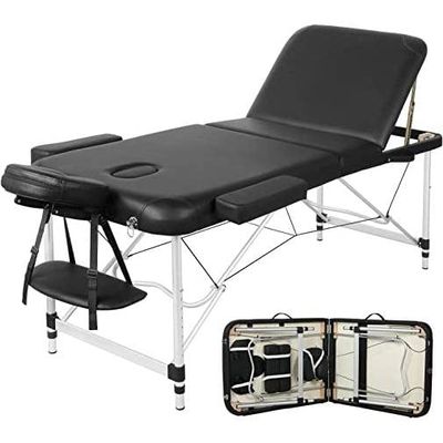 Fast Furnishings Black Extra Wide Adjustable Portable Massage Tattoo Folding Table