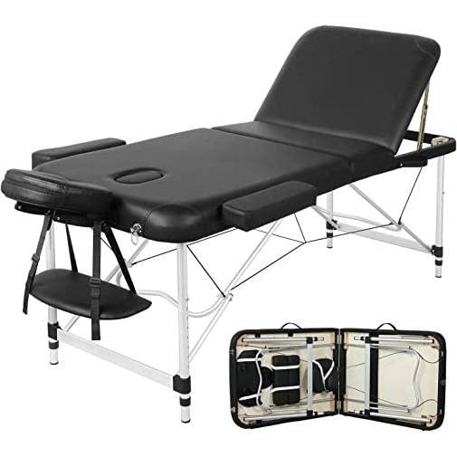 Fast Furnishings Black Extra Wide Adjustable Portable Massage Tattoo Folding Table
