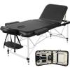 Fast Furnishings Black Extra Wide Adjustable Portable Massage Tattoo Folding Table view 1