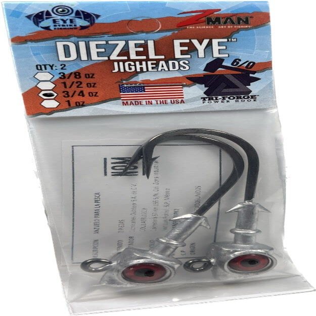 Z-Man DE803-02PK2 Diezel Eye Jigheads 8/0 3 Oz Glow 2 Pack
