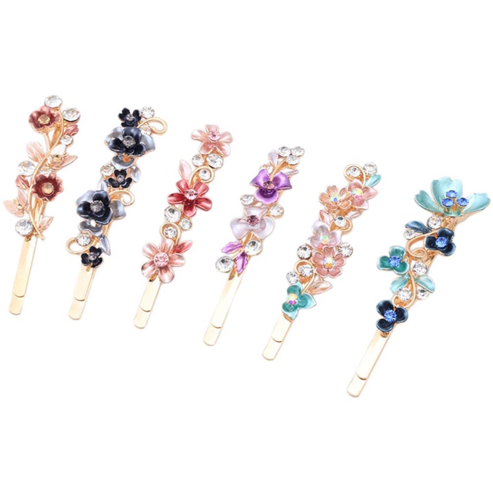 minkissy 6pcs Vintage Rhinestones Flower Bobby Decorative Hair Accessories for Weddings Parties and Special Occasions Shiny Design for Girls and Women