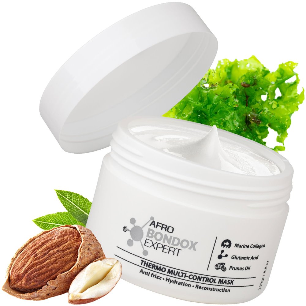 AFRO BRAZILIAN BONDOX Hair Relaxer Alternative  Extra Strong Thermal Hair Mask 8.8oz for Damaged Hair  Straightening Treatment for All Hair Types, Especially Afro 4A 4B 4C  With Almond Oil, Shea Bu
