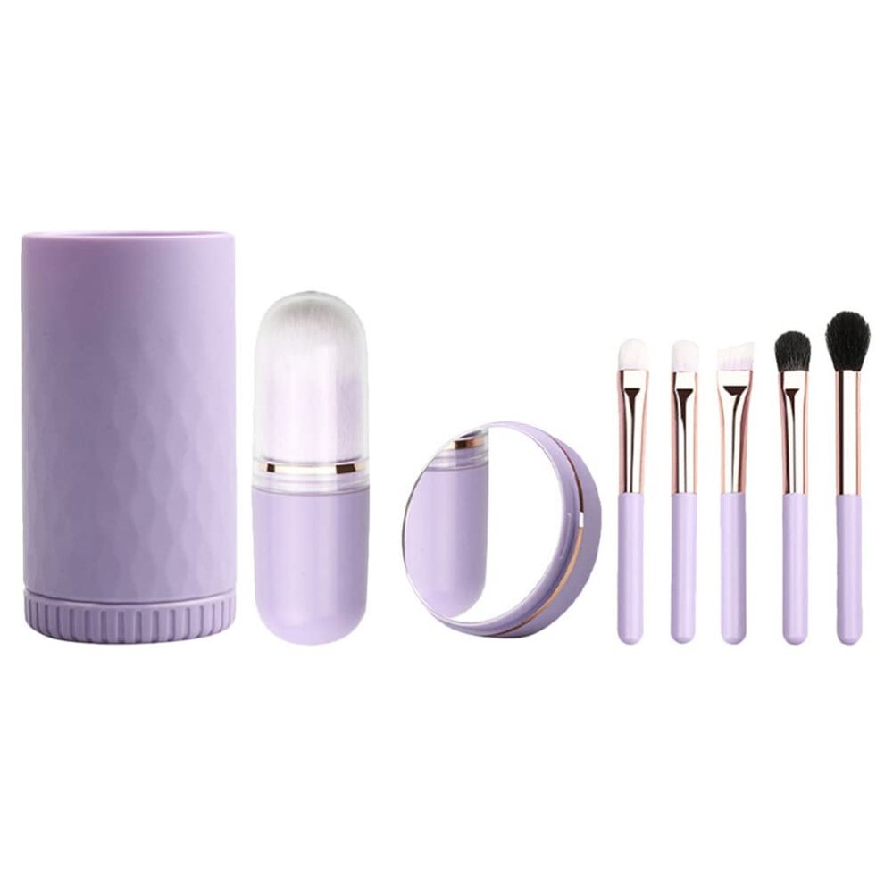 minkissy 1set Fiber Makeup Brush with Handle for Professional Face Makeup Portable Cosmetic Brush Kit with Mirror for Travel and Daily Use