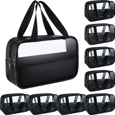Buryeah 9 Pcs Translucent Make up Bag Toiletry Organizer for Women Men Waterproof Portable Cosmetic Travel Bag with Hanging Handles Travel Storage Carry Pouch, 10.2 x 6.3 x 2.8 Inches (Black)
