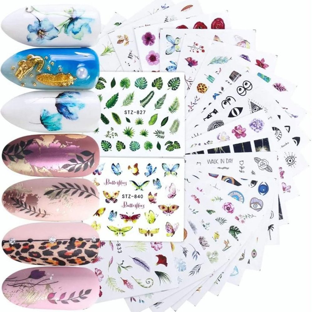 DOACT Nail Stickers, 68 Sheets DIY Self Adhesive Nail Decals Art Flower Heart Star Maple Leaf Sequins Decoration Accessories for Manicure Designs