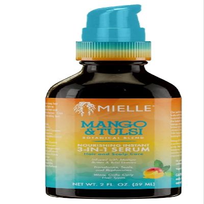 Mielle Organics Mango & Tulsi Nourishing 3-in-1 Hair Serum - Hair & Scalp Serum for Frizz Control, Split Ends & Moisture Balance - Strengthens & Seals Cuticles with Nutrients (12 Fl Oz)