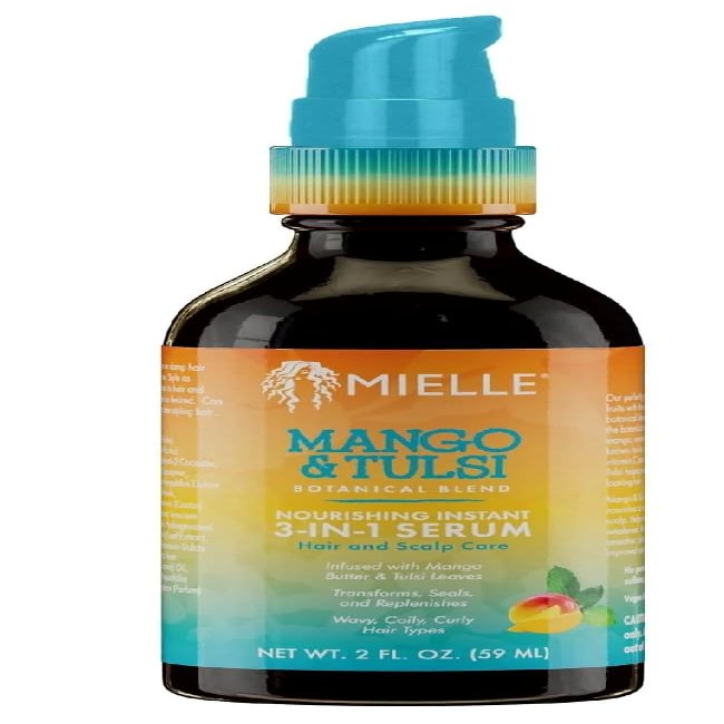 Mielle Organics Mango & Tulsi Nourishing 3-in-1 Hair Serum - Hair & Scalp Serum for Frizz Control, Split Ends & Moisture Balance - Strengthens & Seals Cuticles with Nutrients (12 Fl Oz)