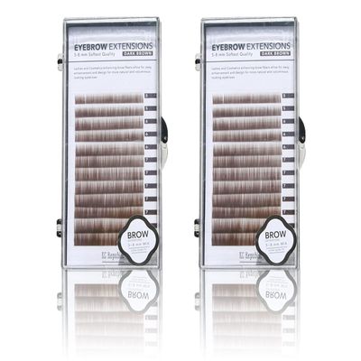 Eyebrow Extensions Kit with 2 Trays of Mink Eyebrows in Dark Brown, Comes on Mixed Length Trays 5-8 Mm Mix by Kc Republic