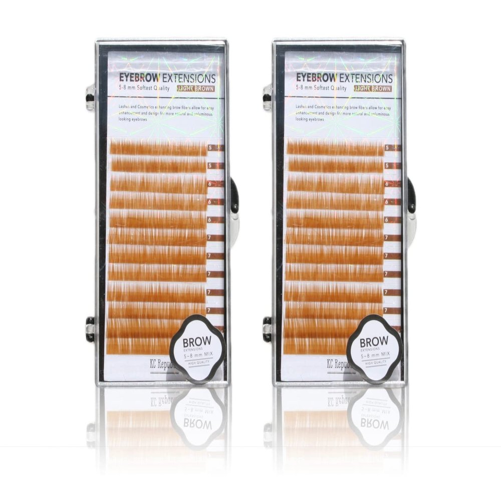 Eyebrow Extensions Kit with 2 Trays of Mink Eyebrows in Blonde/Light Brown, Comes on Mixed Length Trays 5-8 Mm Mix by Kc Republic (Light Brown)