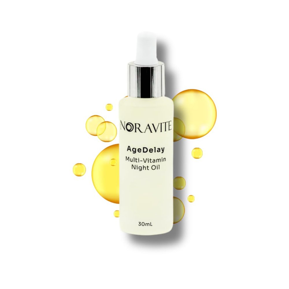Noravite AgeDelay Multi-Vitamin Night Facial Oil - Intensive Skin Tightening Oil & Moisturizer - Nourishes Protects & Rejuvenates - Antioxidant Serum w/Vitamin E, Omega 3,6,9 & Seaweed - 30ml
