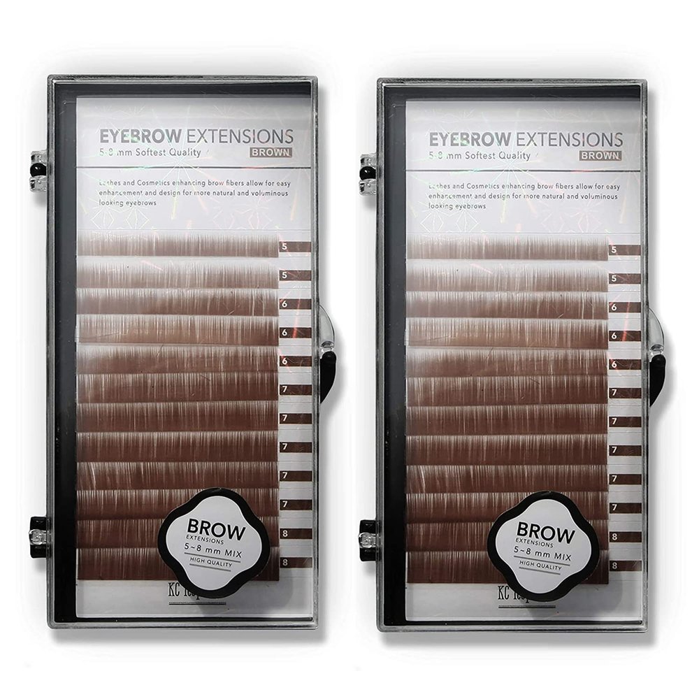 Eyebrow Extensions Kit with 2 Trays of Mink Eyebrows in Browns, Comes on Mixed Length Trays 5-8 Mm Mix by Kc Republic