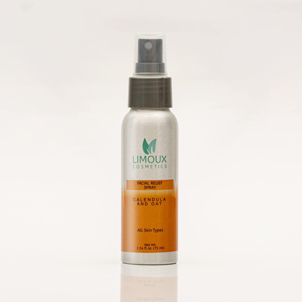 Limoux Cosmetics Facial Relief Spray -2.54 fl oz- Brightening, Hydrating, Soothing Mist - Calendula and Oat - All Skin Types - Paraben Free - Phthalate Free - Fragrance Free - Cruelty Free - Vegan