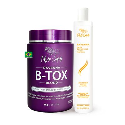 I Belli Capelli Ravenna Blond B-tox Hair Treatment Kit - 1kg/35.02 oz Hair B-tox + 300ml/10.1 fl.oz Anti-Residue Clarifying Shampoo for Longer Effect