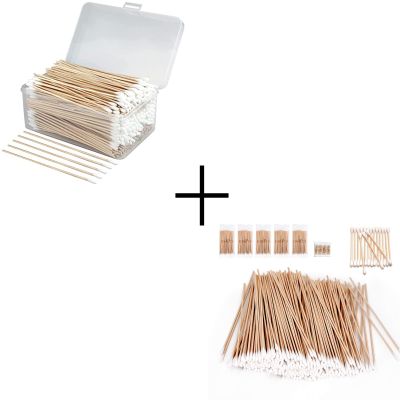 eyxformula 600 PCS 6 Inch Long Cotton Swabs With Reusable Box + 500 Pcs Long Wooden Cotton Swabs & 100 Pcs Bamboo Cotton Swabs Set