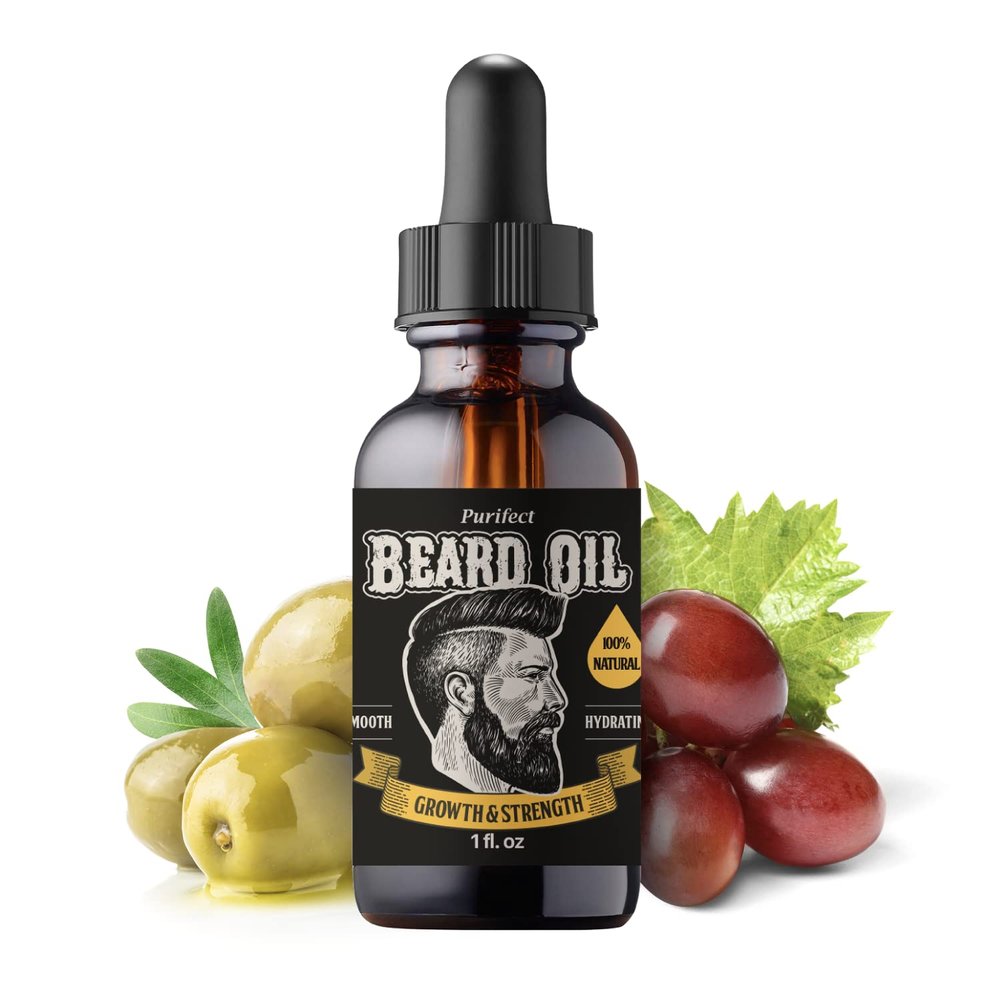 Purifect Beard Oil for Men  Promotes Beard Growth & Strength with Jojoba, Grape & Castor Oil  Made in USA  Anti-Itch, Nourishing & Moisturizing Beard Softener  Lightweight, Non-Greasy  1 fl oz