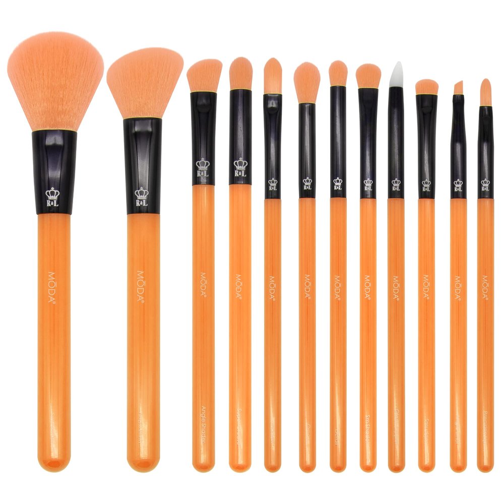 MODA Neon Makeup Brush Set 12pc Face & Eye Brush Kit with Soft Vegan Filaments Blending, Contouring, Highlighting Cruelty-Free, Bold Neon Design