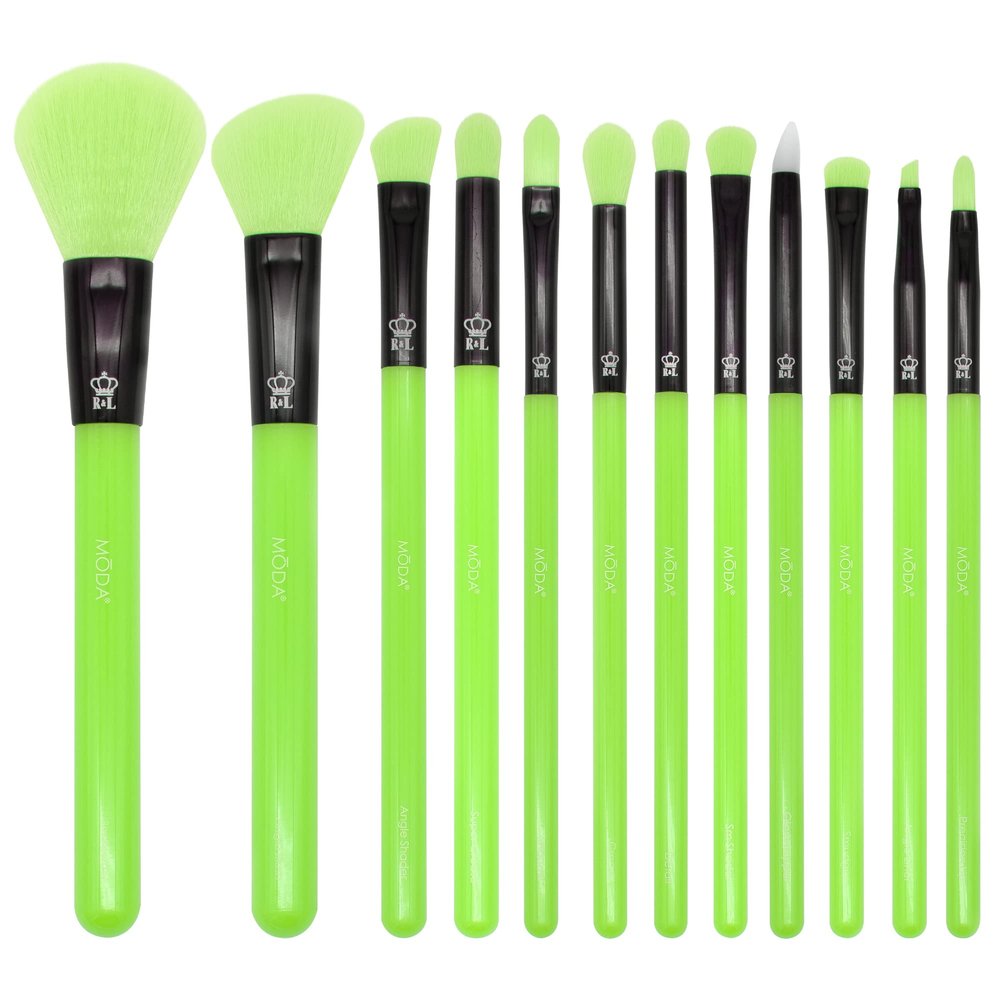 MODA Neon Green Makeup Brush Set 12pc Face & Eye Brush Kit with Soft Vegan Filaments Blending, Contouring, Highlighting Cruelty-Free, Bold Neon Design