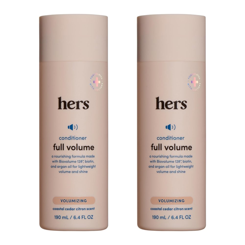 hers Full Volume Conditioner - Biovolume 128, Argan Oil, & Biotin Formula - Volumizing Conditioner for Fine Hair - Paraben-Free & Cruelty-Free - Coastal Cedar Citron Scent - 6.4 Fl Oz, 2 Pack