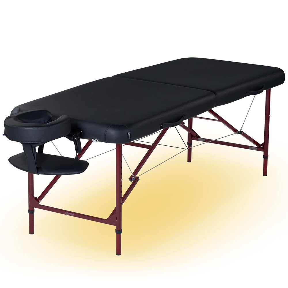 Master Massage Zephyr Lightweight Portable Massage Table Package with Ambient Lighting- Tattoo Table- Spa Bed (Black, Maroon)