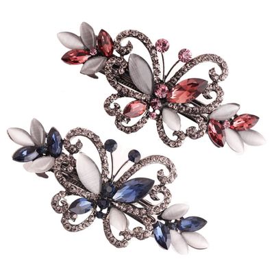 KALLORY 2pcs Unique Butterfly Hairpin for Women Elegant Rhinestone Barrette Fashionable Hair Clips