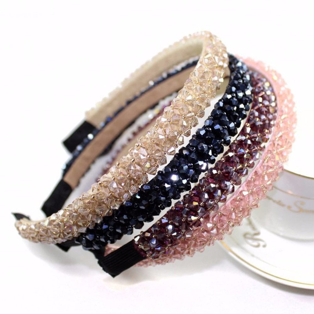 4 Piece Shiny Row Full Crystal Headband Hair Accessories Beaded Hair Bands Rhinestone Hair Accessories for Women,4 Pieces