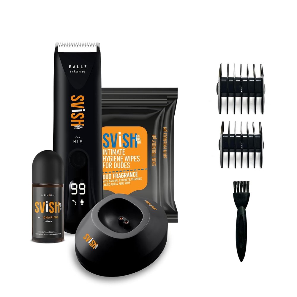 Svish On The Go Electric Groin Hair Trimmer for Men| Cordless Balls Shaver| Waterproof, 100-120 Min Run Time Beard, Body, Pubic, Intimate Hair GroomingI Ceramic Blades with Sensitech Technology