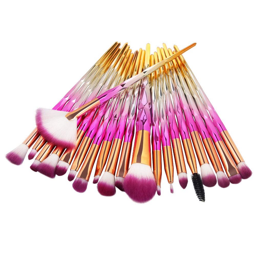 20Pcs Diamond Makeup Brushes Set ,Powder Foundation Blush Blending Eye shadow Lip Cosmetic Beauty Make Up Brush (Pink Gold)