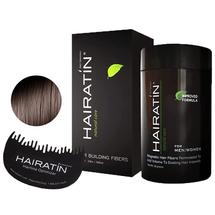 HAIRATIN Hair Building Fibers (Dark Brown) Concealer Bad Spots Cover and HAIRATIN Hairline Optimizer Plastic Comb Professional Hairdressing Accessories for Men & Women