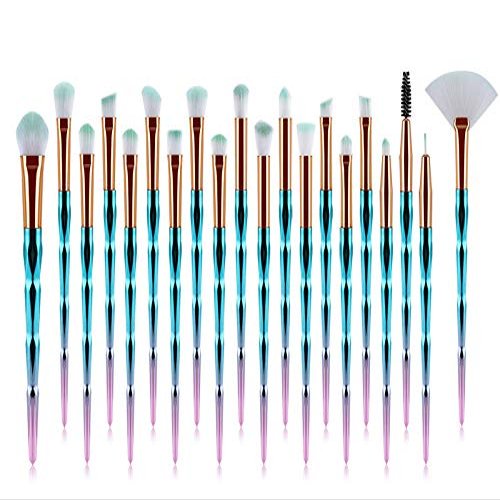 20Pcs Diamond Makeup Brushes Set ,Powder Foundation Blush Blending Eye shadow Lip Cosmetic Beauty Make Up Brush (Blue Pink)