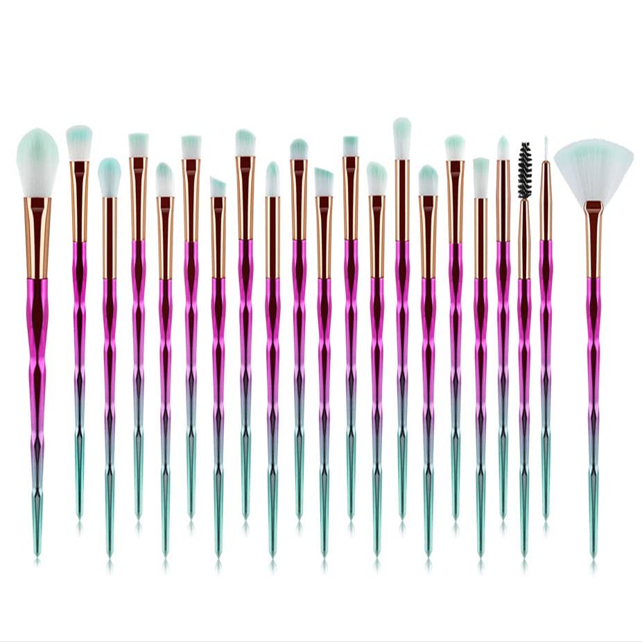 20Pcs Diamond Makeup Brushes Set ,Powder Foundation Blush Blending Eye shadow Lip Cosmetic Beauty Make Up Brush (Pink Green)