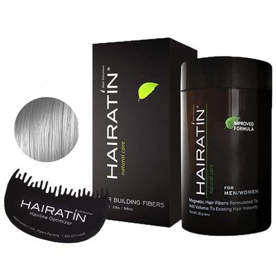 HAIRATIN Hair Building Fibers (Gray) Concealer Bad Spots Cover and HAIRATIN Hairline Optimizer Plastic Comb Professional Hairdressing Accessories for Men & Women