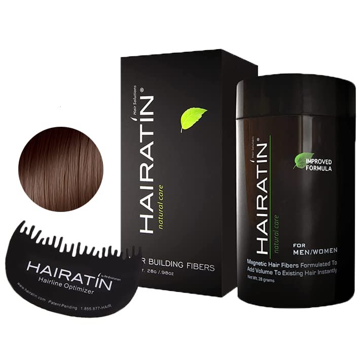 HAIRATIN Hair Building Fibers (Medium Brown) Concealer Bad Spots Cover and HAIRATIN Hairline Optimizer Plastic Comb Professional Hairdressing Accessories for Men & Women