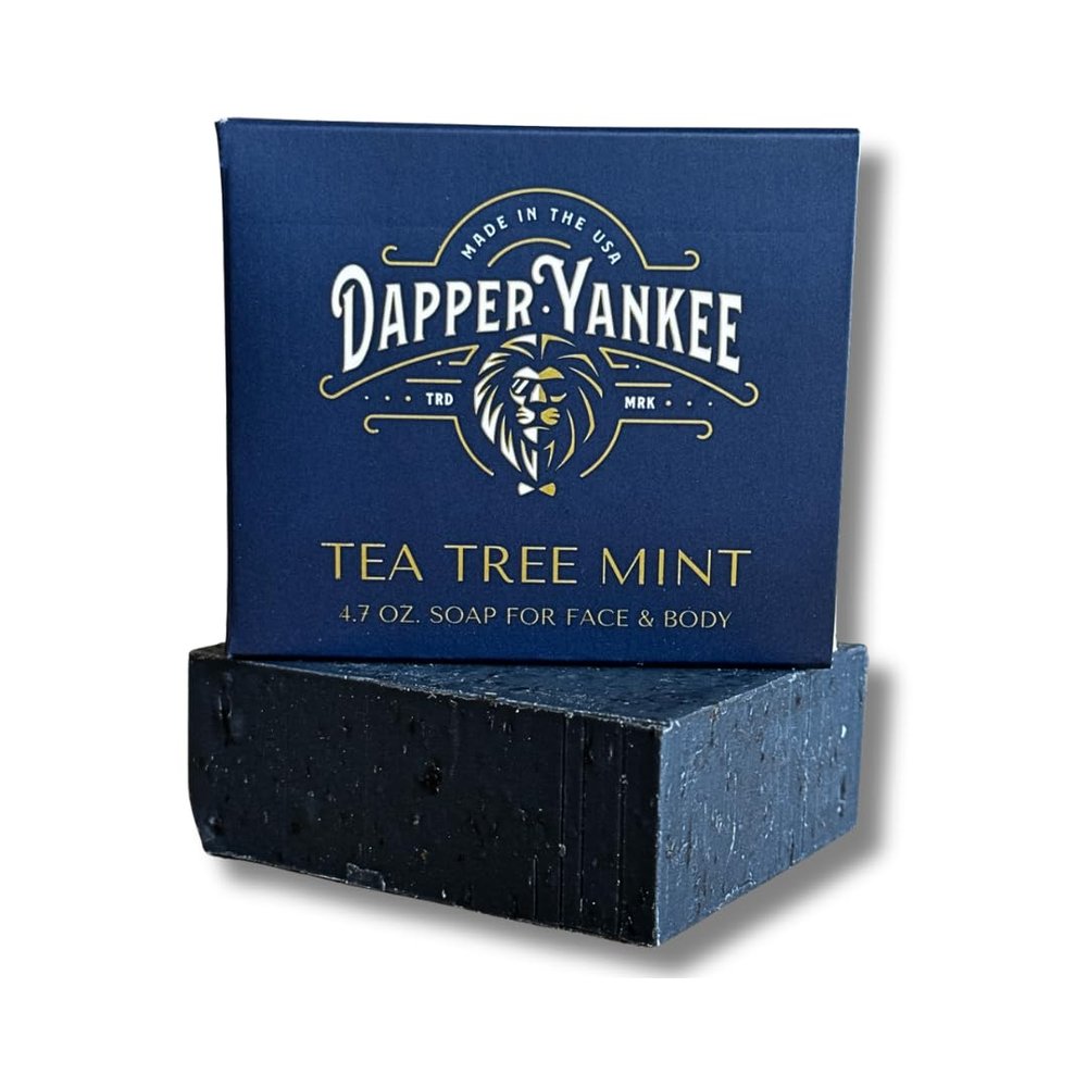 Dapper Yankee Tea Tree Mint Natural Soap for Men, Peppermint and Tea Tree Scent, Activated Charcoal, Essential Oils, Moisturizing, Skin Clearing