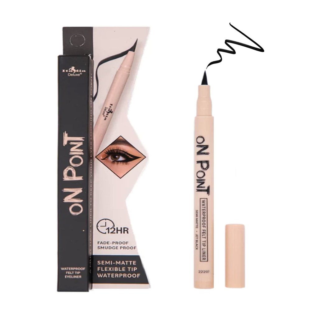 DEALPLUSDEAL Italia Deluxe 2 Pcs On Point Black Liquid Eyeliner Pen Set Waterproof Felt Tip Liner 12 Hour Long Lasting Semi Matte Smudge Proof Professional Eye Makeup onpoint 2pc