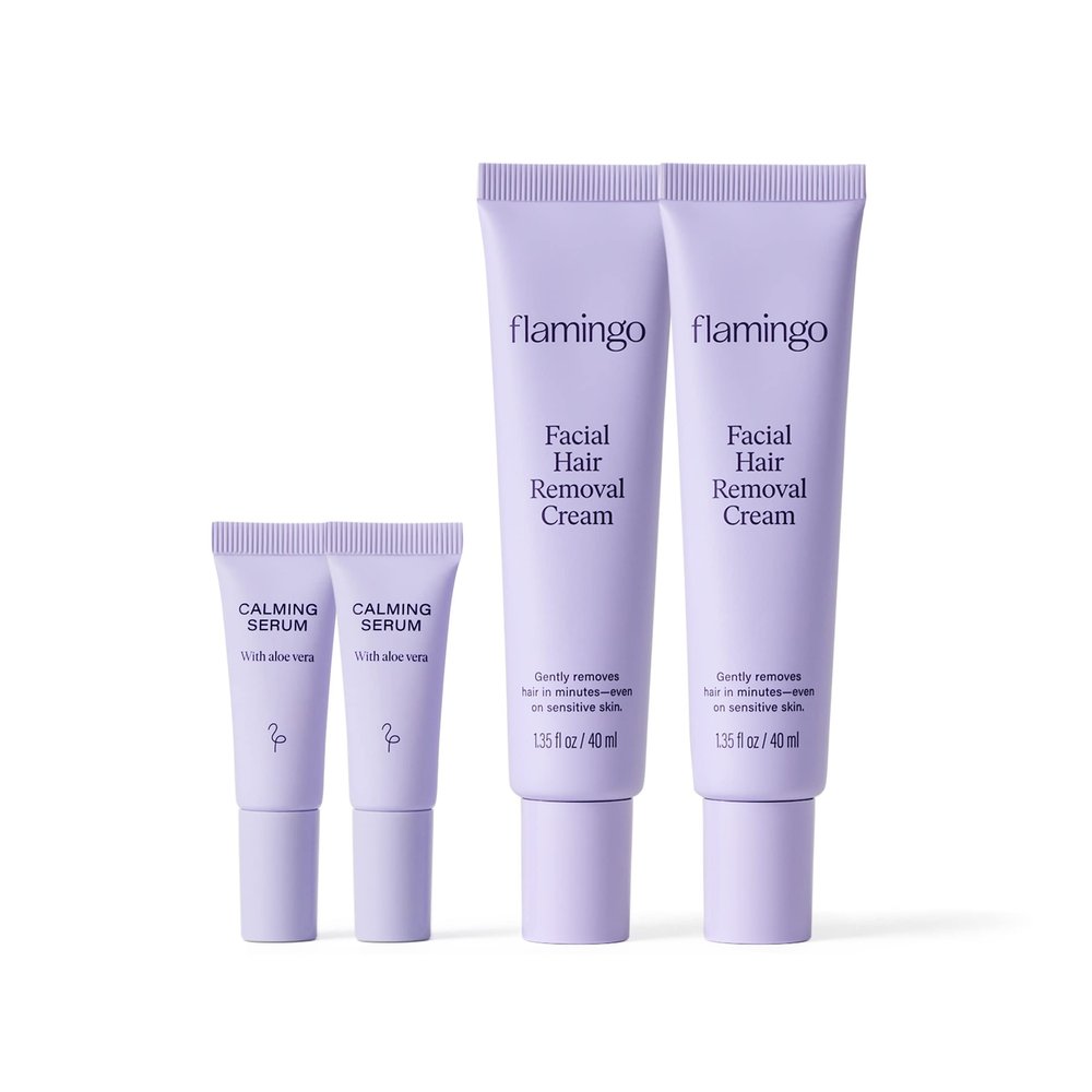 Flamingo Women's Facial Hair Removal Cream with Calming Serum - (2 Pack) 1.35 fl oz - Removes Hair from Chin, Upper Lip, and Sideburns