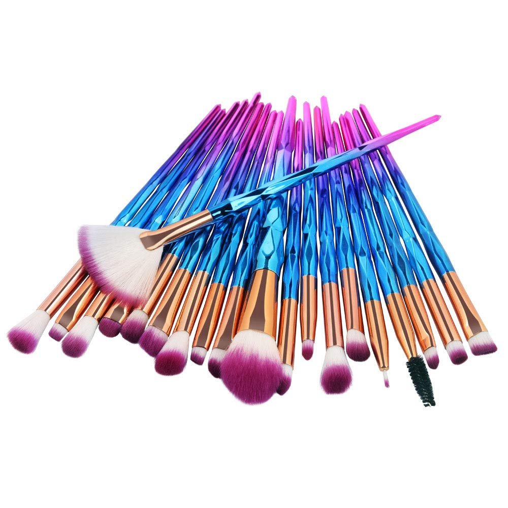 20Pcs Diamond Makeup Brushes Set ,Powder Foundation Blush Blending Eye shadow Lip Cosmetic Beauty Make Up Brush (Purple Blue)