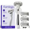 Flamingo Shaving Razor Set for Women - Razor Handle, 4 Razor Blade Refills, Shower Holder - Chrome view 1