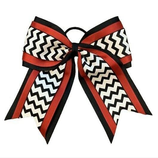 "Black RED Chevron" Cheer Hair Bow Pony Tail 3" Ribbon Girls Cheerleading