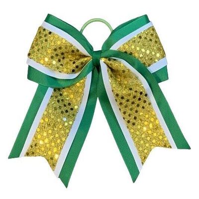 "Confetti Green Yellow" Cheer Bow Tail 3" Ribbon Hair Bows Cheerleading